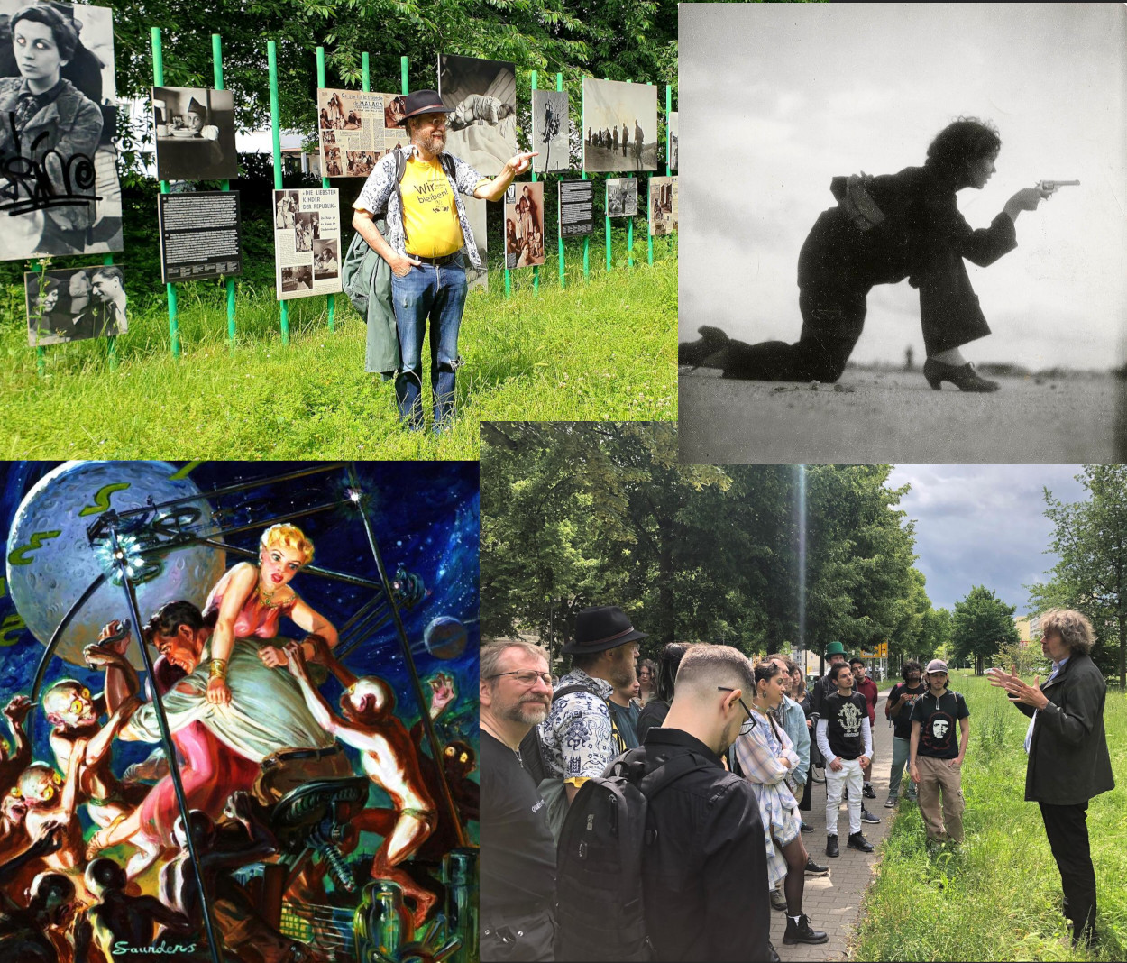 discussion in front of the Gerda Taro display at the Straße des 18. Oktober