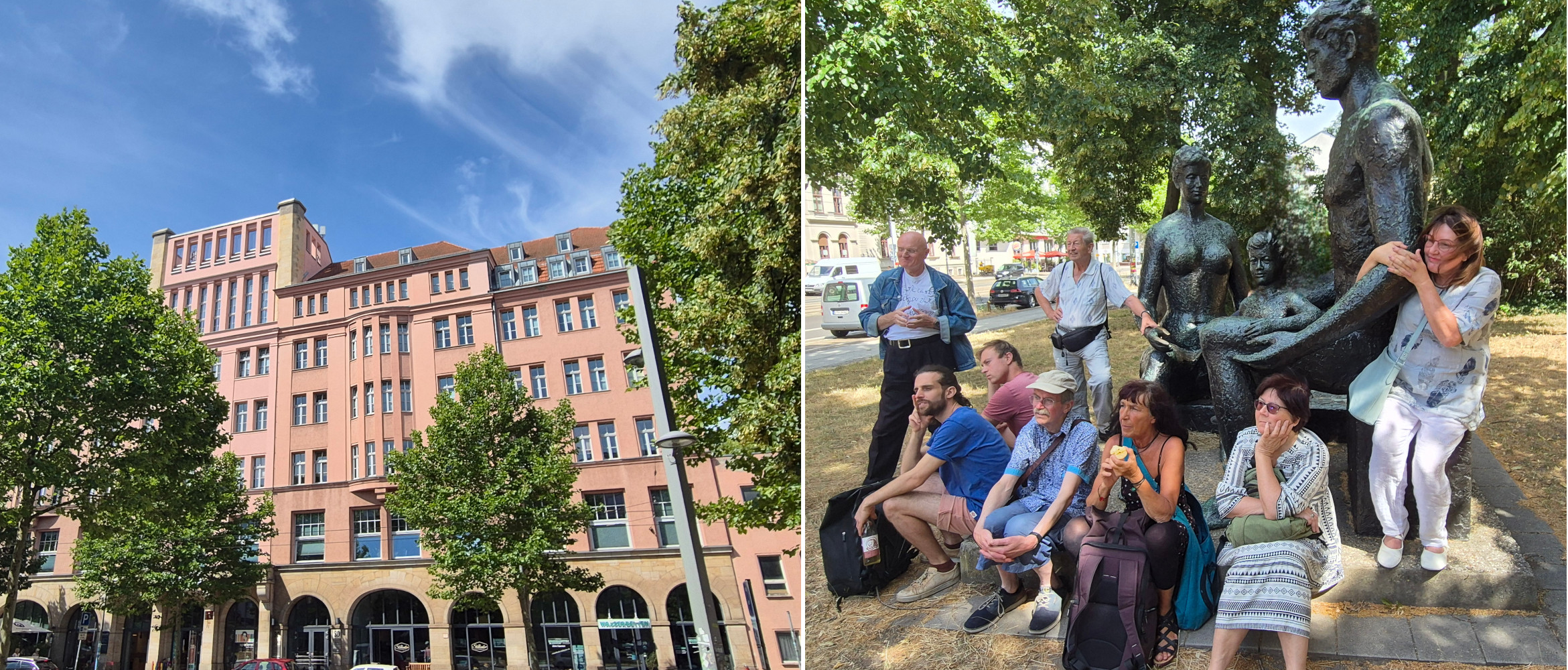 Teilnehmende bei der Diskussion vor dem Volkshaus. Foto: Team WissensSpuren.
