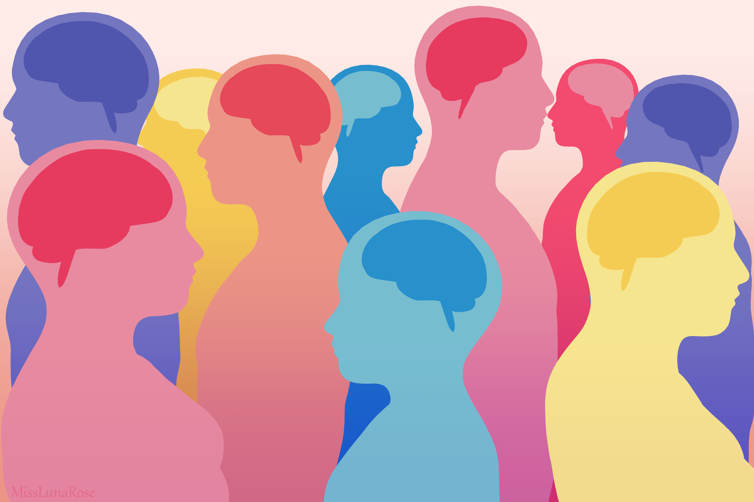 Das Gehirn eines jeden Menschen tickt ein wenig anders. MissLunaRose12: [https://creativecommons.org/licenses/by-sa/4.0](CC BY-SA 4.0), via [Wikimedia Commons](https://commons.wikimedia.org/wiki/File:Neurodiversity_Crowd_2.png).